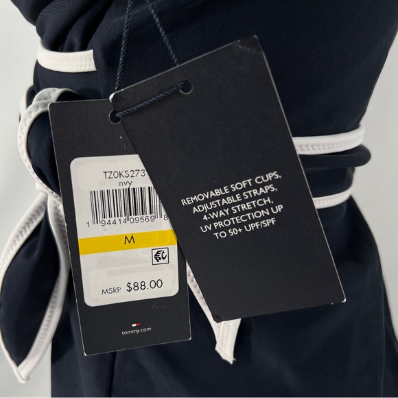 NEW w/Tags Tommy Hilfiger Tankini Swim Top Women's Medium Navy Blue Stretch Belt - Picture 12 of 13